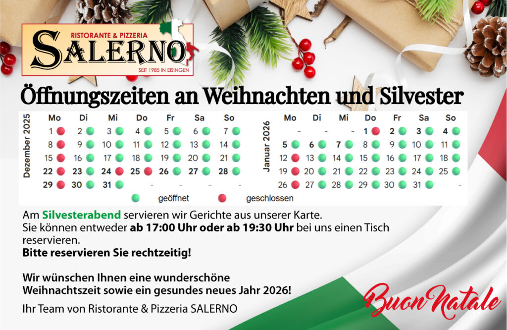 Öffnungszeiten Weihnachten/Silvester 2025